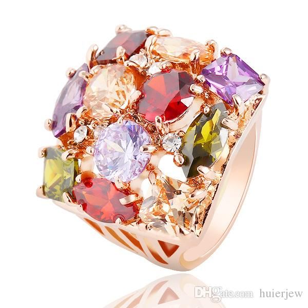 

pretty ring beautifully luxury diamond engagement ring 18k rose gold plated cubic zirconia wedding ring set austrian crystal gemstone rings, Golden;silver