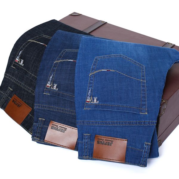 

2019 spring and summer new men thin jeans business casual blue black elastic denim slim trousers male brand pants 40 42 44 46