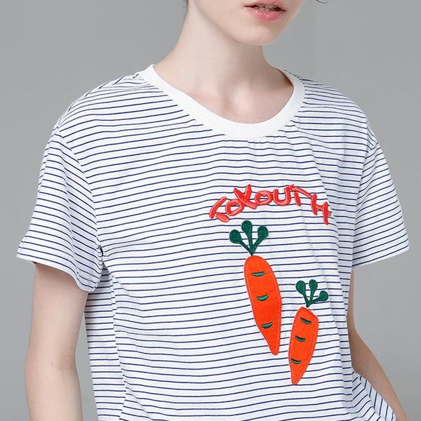 

print t shirt 2019 short sleeve round neck cotton tees female t shirt summer pattern striped t shirt, White