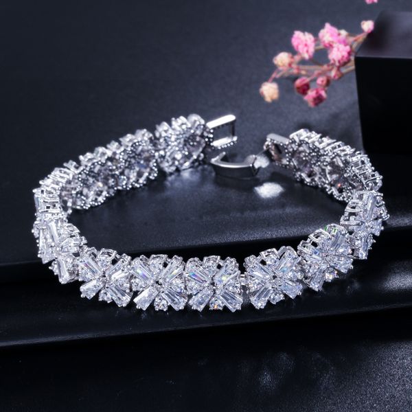 

charm 18cm 925 sterling silver bracelets for women zircon crystal wedding engagement women bracelet gifts, Black