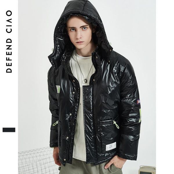 

2019 new fashion winter jacket men short paragraph shiny loose hooded jacket casual outdoor lovers tide ins, Black