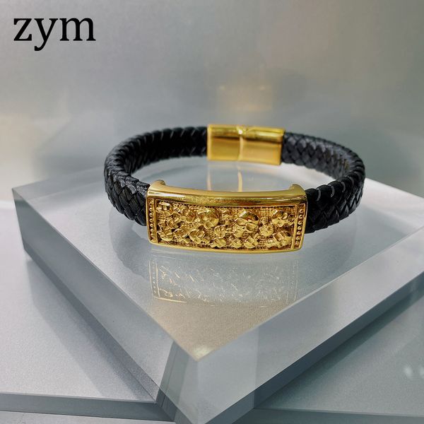 

zympopular brand stainless steel skull bracelet leather bracelet retro design fashion men's leather rope, Golden;silver