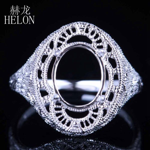 

helon oval cut 10x8mm solid 10k white gold art deco filigree antique jewelry women engagement wedding semi mount ring setting, Golden;silver