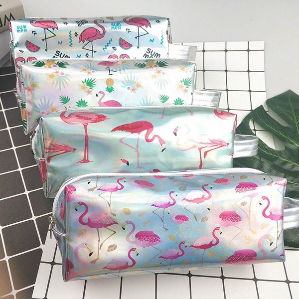 

large flamingo pencil cases kawaii laser pencil bag big pen case box for girls korean stationery office school supplies