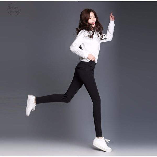 

pants winter plus size velvet thicken warm skinny full strech pencil pants female high waist cotton pantalon femme length mujer, Black;white