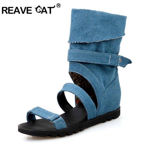 

reave cat denim ankle boots for women 2019 women summer boots heels shoes woman peep toe botas feminino botas mujer a942, Black