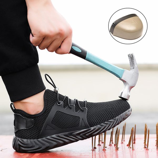 

male safety shoes light work boots safety steel toe shoes men boots breathable working sneakers anti-puncture work safety boots y200915, Black;brown