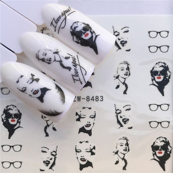 

ywk 1 sheet refreshing flower designs nail art stickers water transfer nail tips decal diy accessory beauty decorations, Black