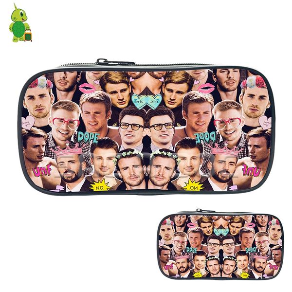 

chris evans collage cosmetic bags boys girls storage bags large capacity pencil case fashion makeup