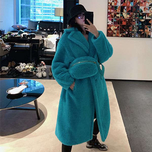 

100% winter coat real teddy fur coat women fashion long sleeve fur jacket women elegant solid pockets longer coats female ladies, Black