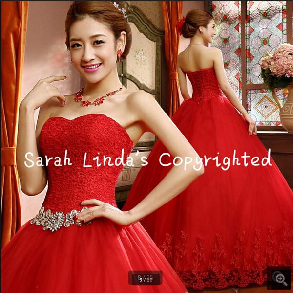 

robe de mariage 2019 red lace ball gown wedding dress princess puffy beading crystals elegant corset wedding gowns selling, White