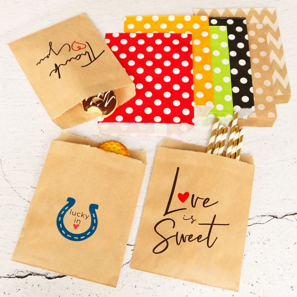 

100pcs multi kind&color small kraft paper bags cookies bags party wedding treat kid birthday packaging thank you gift bag