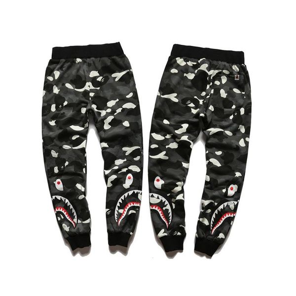 

бесплатная доставка мужская shark head luminous camo брюки lover casaul спорт черный sweatpants штанах для трека training размеры m-2xl, Black