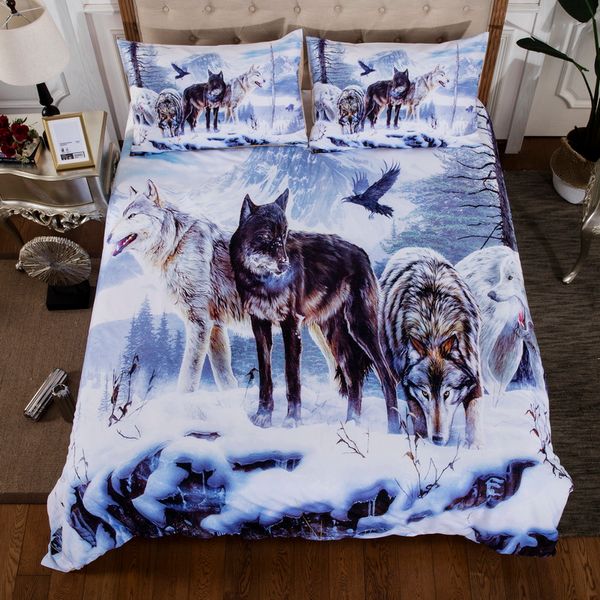 Best Wensd Snow Wolf Bedclothes Single Queen King Western Bed Comforter Duvet Cover Pillowcase Home Textiles Wolfpack Fashion Cheap Bedding Sheets