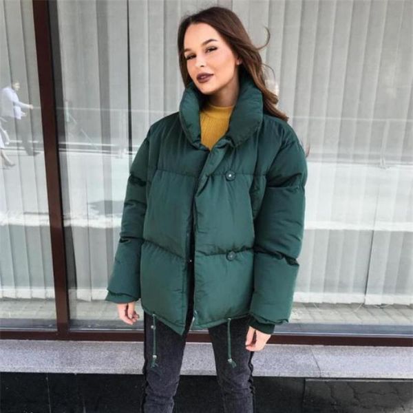 

autumn winter parka mujer women casual loose stand collar single breasted short jacket female fashion green warm coats outwear, Black