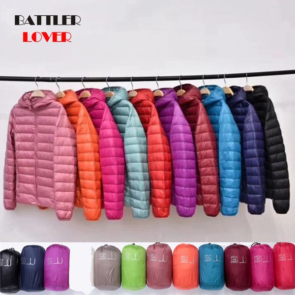 

2019 new ultra light duck down jackets women hooded winter coat female long sleeve warm slim jacket lady clothing big size s-6xl, Black