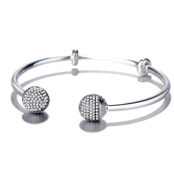 

bbee 925 silver sparkling open set pave bead bracelet diy beads fit original pandora bracelet charms women jewelry bracelet boho, Golden;silver