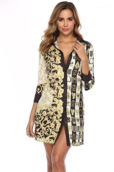 

shirt dress autumn 19ss designer floral luxury dresses black vestidoes 2019 spring women, Black;gray