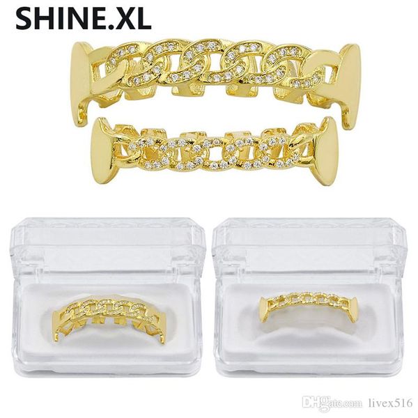 

чистого золота цвет позолоченный клык зубы grillz микро-проложить cz камни эксклюзивные роскошные высокое дно хип-хоп цепи золото грили, Black