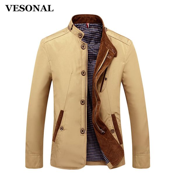 

vesonal spring autumn polyester slim fit thin stand button male casual jacket men short windbreaker jackets coat blue khaki 4xl, Black;brown