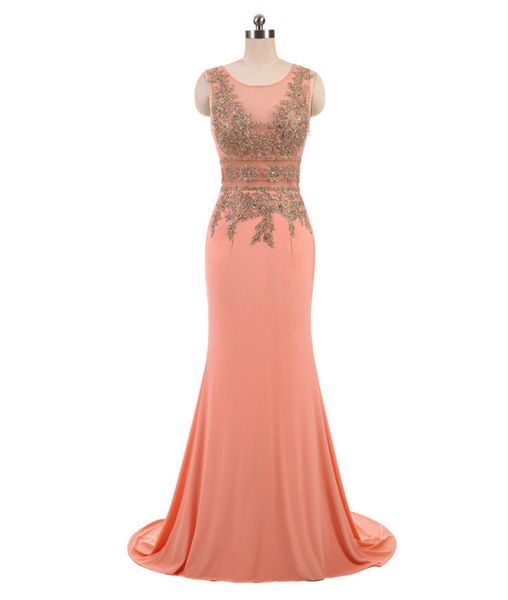 

New Arrival 2020 Evening Dresses Mermaid Sheer Neck Sleeveless Gold Lace Appliques Sweep Train Formal Women Prom Party Gown Custom Made