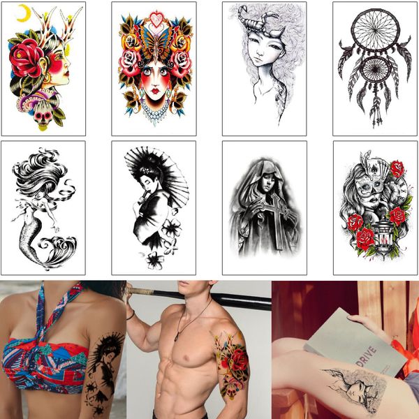 Acheter Beauté Femme Maquillage Corps Coloré Autocollant De Tatouage Dreamcatcher Sirène Nun Conception Déménageur Decal étanche Temproary Tattoo