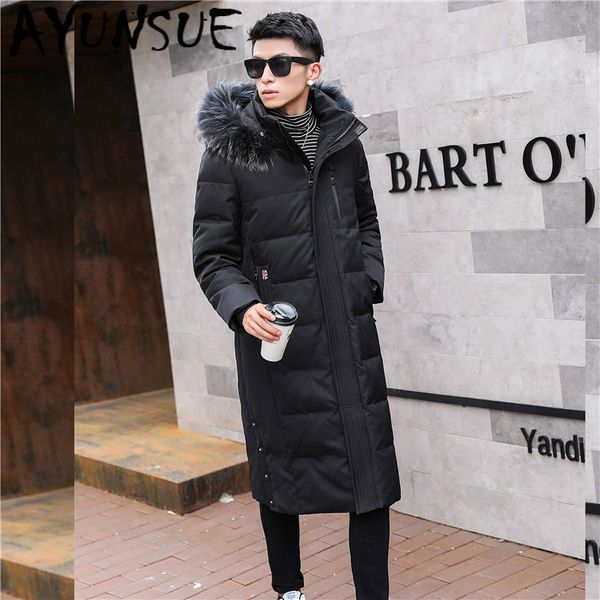 

ayunsue down jacket men korean plus size 6xl winter coat men long white duck down hooded puffer jacket warm casaco 98 yy1312, Black