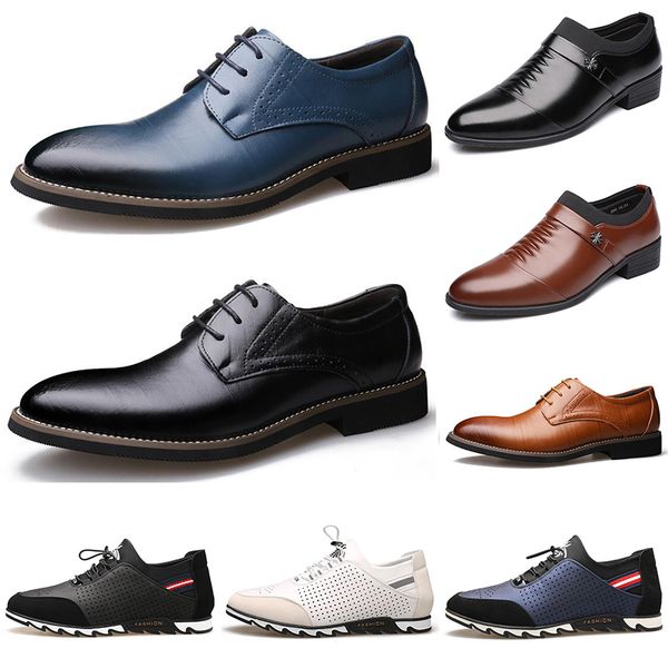 

2020 new designer men leather casual shoes black navy blue brown business fashion platform flat party mens trainers sneaker color24