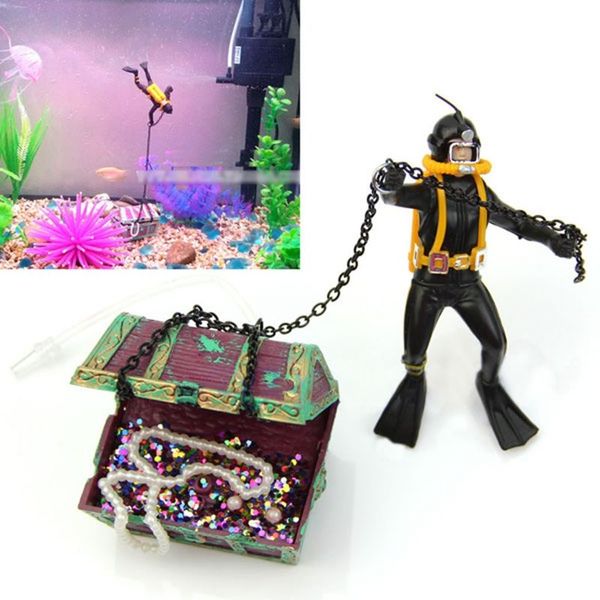 

creative new air action diver chest ornament hunter treasure chest decor aquarium decoration underwater landscape ornaments wholesale