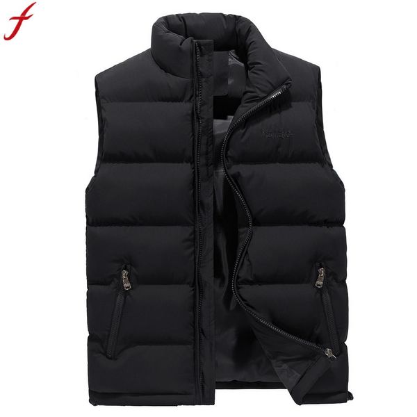 

feitong mens warm vest 2019 autumn winter casual pocket pure color waistcoat vest jacket coat chaleco plumas hombre, Black;white
