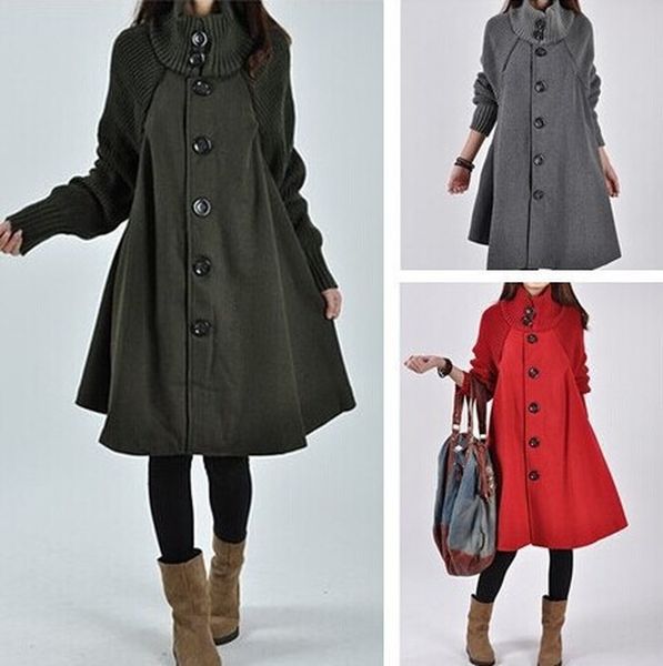 

long loose wool overcoat, cloak, woolen windbreaker jacket, Black