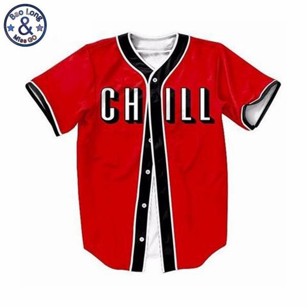 

Summer Red Cardigan Shirt Chill Baseball Button Up Tee Shirt Casual Summer Hip Hop Style Tshirt Streetwear