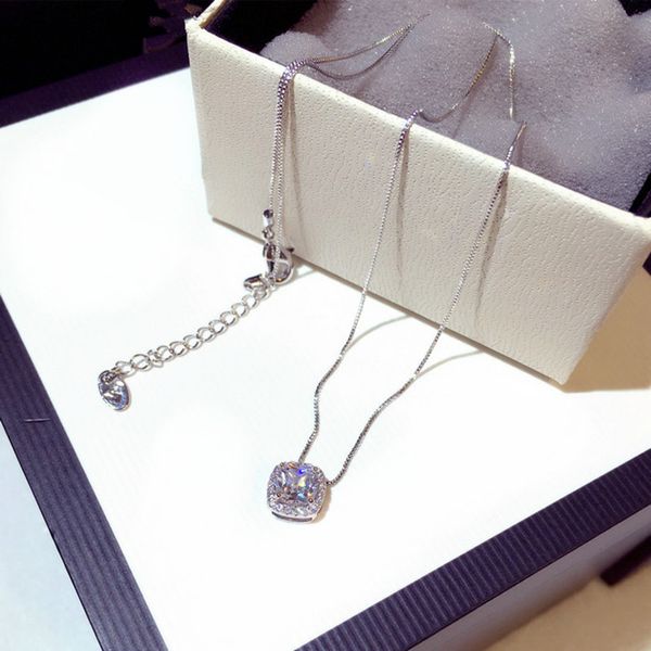 

площадь кристалл ожерелья женщины accesorios mujer bijoux, кубический цирконий chocker ожерелья цепь collares femme ювелирных изделий, Silver
