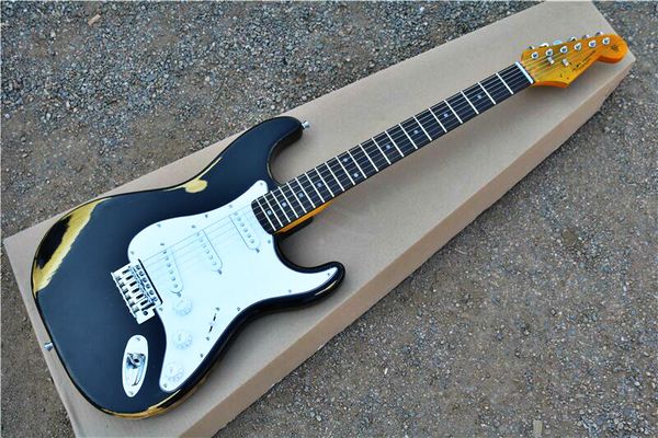 

new gyst-1083 antique do old black color solid body rosewood fingerboard 22 fret chrome hardware st electric guitar. ship