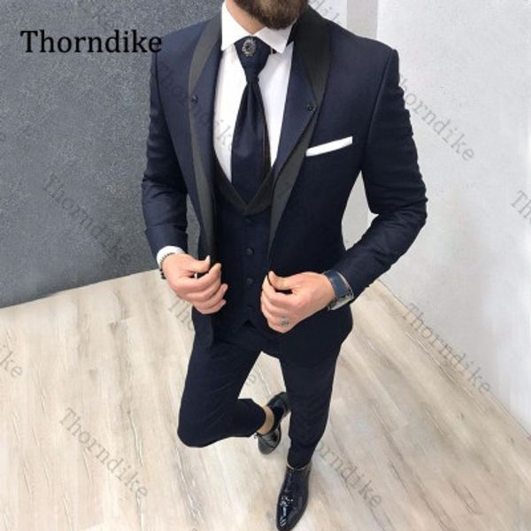 

thorndike navy blue suit custom made shawl lapel formal suits casual slim fit wedding suit 3 pcs men's suits(jacket+pant+vest, White;black