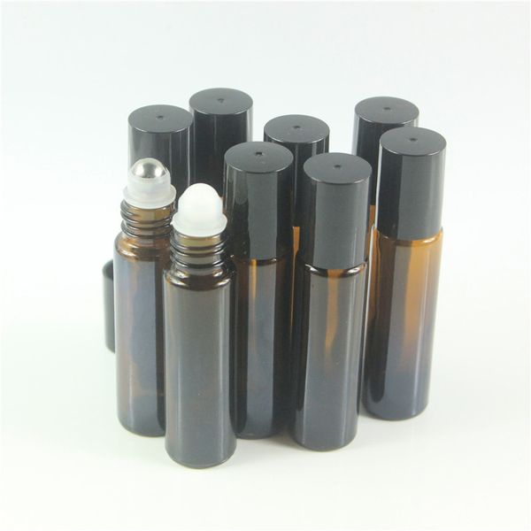 

10ml amber glass roll on bottle empty vials with stainless steel metal roller ball for essential oils perfume aromatherapy
