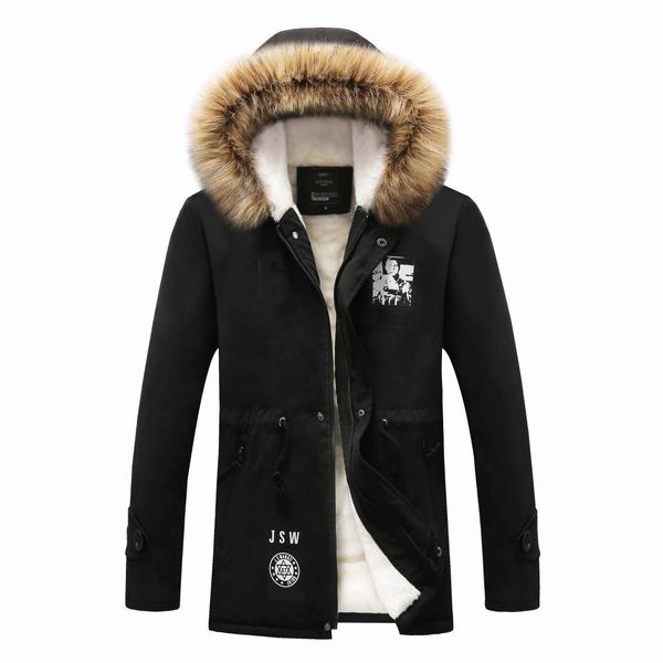 

men's parcas fur overcoat 2019 men's thick and warm winter overcoat and leisure cap, Black