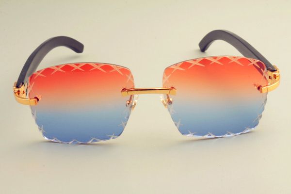 

2019 new legs black sunglasses, mirror 8300177-3 fashion sun visor, pure square sunglasses, horns engraving natural lens private cu whbg, White;black