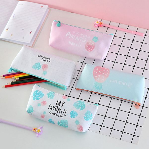 

cute fruit pencil case for girls pu leather pencil bag pen box stationery pouch gift school supplies