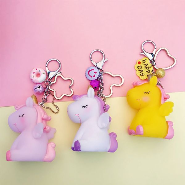 

rainbow pvc animal unicorn keychain men women bag ornament phone key chain porte clef keyring bag decoration, Silver