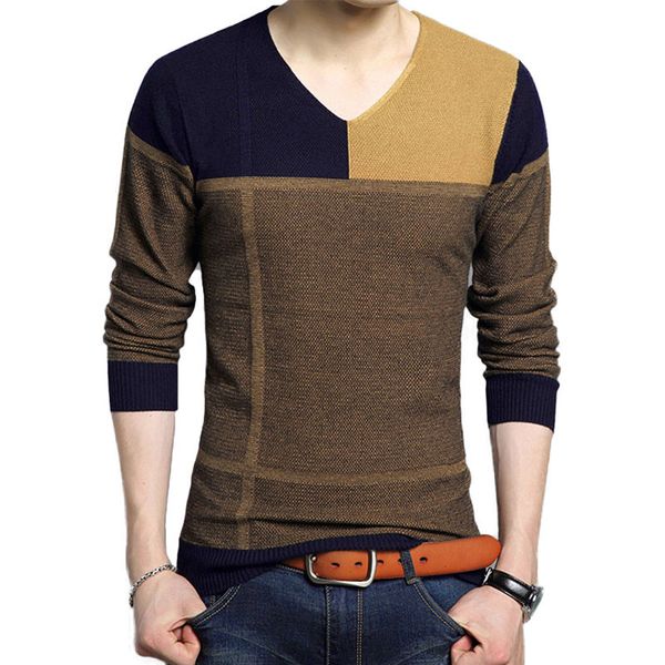 

sweater pullover men 2018 new brand v-neck knitted sweaters mens long sleeve patchwork slim fit mens jumpers autumn winter basic, White;black