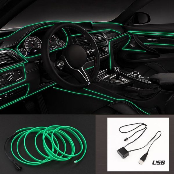 

4m led el light neon rope car dance glow light strip + 3v/12v controller usb drive car decoration styling party decor