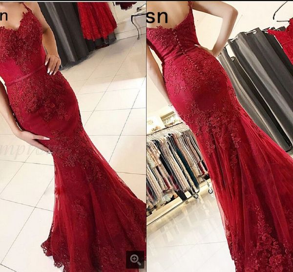 

vestido de festa red mermaid evening dresses 2019 spaghetti straps sweetheart neckline formal evening gowns open back evening dresses, Black;red