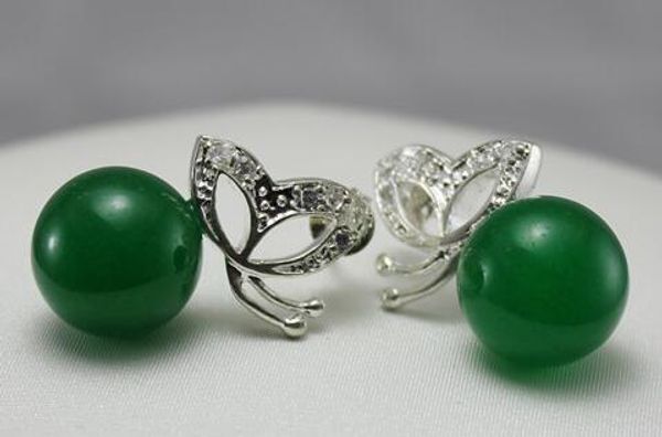 

wholesale fashion jewelry beautiful green 8mm natural jade sheriff with butterfly earring # 211, Golden