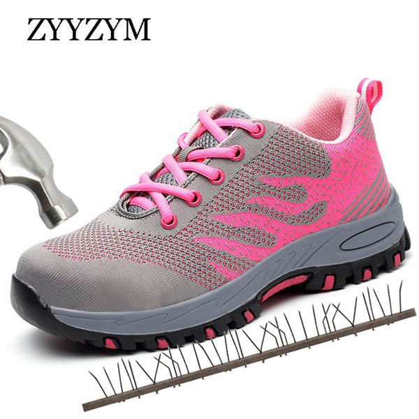 

zyyzym women work safety shoes steel toe sneakers work shoes women lace up outdoor safety boots, Black
