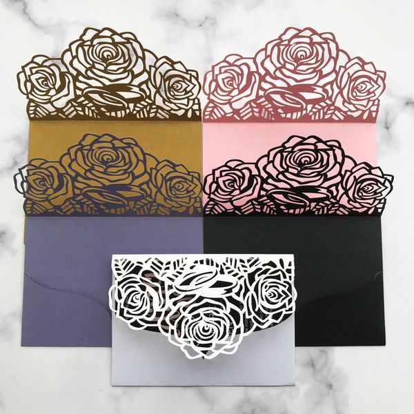 

20pcs wedding invitation card tri-folding design kit with hollow laser cut festival engagements formal business invitation cards, Black