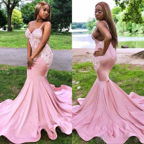 

mermaid prom dresses 2019 spaghetti crystals lace beaded plus size formal party gowns african black girls evening dress cheap