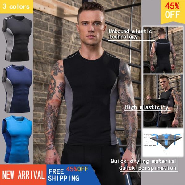 

running jerseys men's sports fitness vest cycling boxing training tights quick-drying wicking stretch breathable print sleeveless, Black;blue