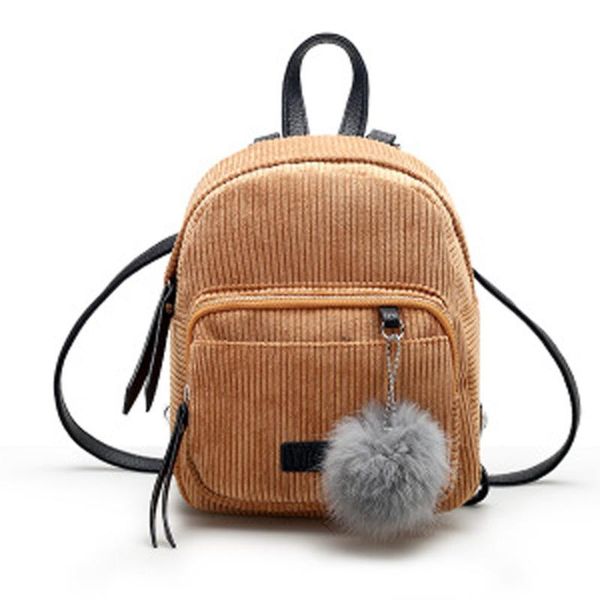 

women fashion backpacks schoolbags travel shoulder bag corduroy material cute with tassels solid color double shoulders bag