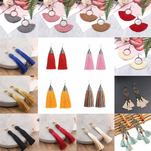 

vintage ethnic long tassel earrings women's 2019 fashion brand jewelry geometric alloy plating simple pendant earrings, Golden;silver